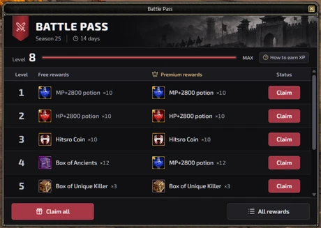 Battle Pass: 14 günlük sezon ve örnek ödül ekranı