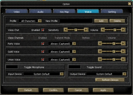 Voice Chat ses, cihaz ve kanal ayarları
